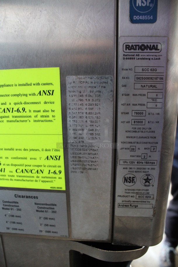 2 Rational Model SCC 62G Stainless Steel Commercial Natural Gas Powered Combi Convection Oven w/ View Through Door and Metal Racks. 75,000 BTU. 42x40x67. 2 Times Your Bid! - Image 8 of 10