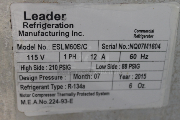 2015 Leader ESLM60S/C Stainless Steel Commercial Sandwich Salad Prep Table Bain Marie Mega Top on Commercial Casters. 115 Volts, 1 Phase. Tested and Does Not Power On - Image 8 of 8