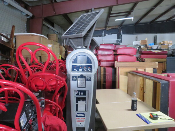 One SV Solar Powered Parking Meter. This Meter Will Accept Nickels, Dimes, Quarters And Dollars.  - Image 1 of 5