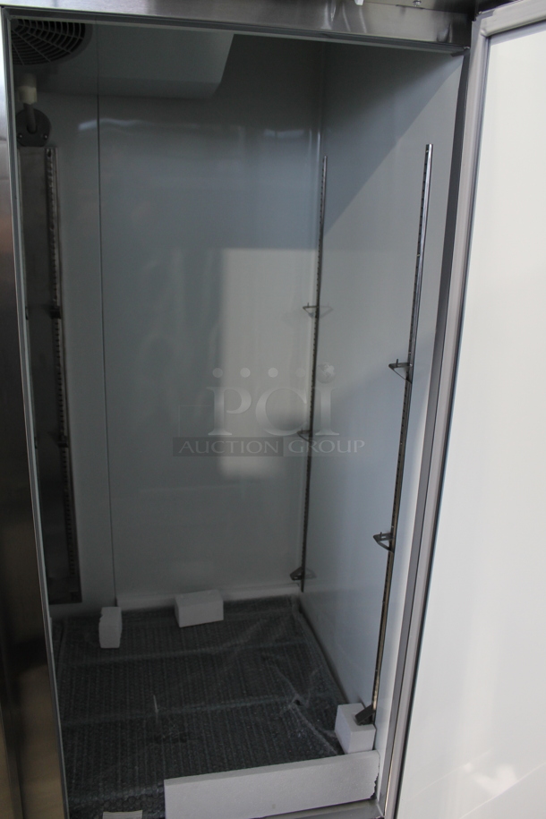 BRAND NEW SCRATCH AND DENT! 2022 Avantco 178A49RHC Stainless Steel Commercial 2 Door Reach In Cooler w/ Poly Coated Racks on Commercial Casters. 115 Volts, 1 Phase. Tested and Working! - Image 8 of 8