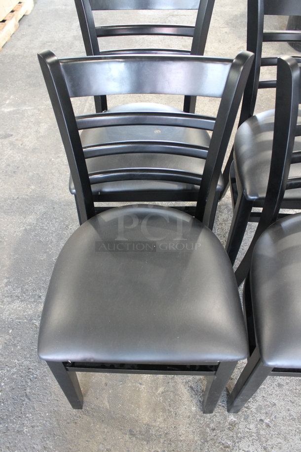 4 BRAND NEW SCRATCH AND DENT! Lancaster Table and Seating 164CWLBVBKAS Black Finish Wooden Ladder Back Dining Height Chair with 2 1/2" Black Padded Seat. 4 Times Your Bid! - Image 3 of 6