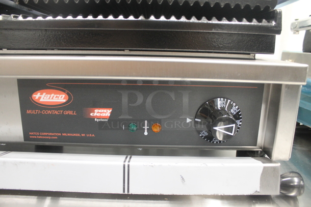 BRAND NEW SCRATCH AND DENT! Hatco MCG20G Stainless Steel Commercial Countertop Multi Contact Double Panini Sandwich Grill with Grooved Cast Iron Plates. 20" x 10 1/4" Cooking Surface. 240 Volts, 1 Phase.  - Image 5 of 7