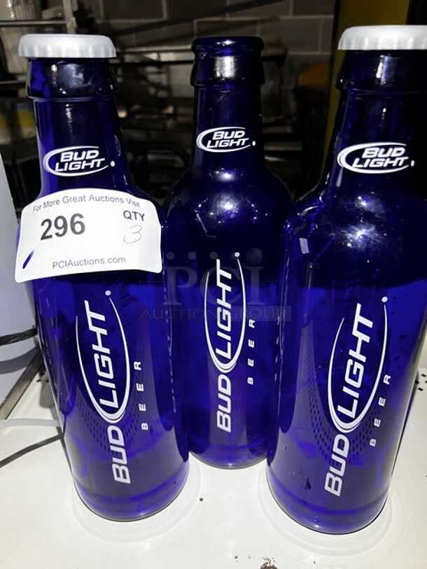 Bud Light Glass Souvenir Pitcher Bottles w/lids 15" tall. 3 Times Your Bid!
 - Image 2 of 2