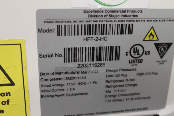 BRAND NEW SCRATCH AND DENT! 2022 Excellence HFF-2-HC Stainless Steel Commercial Chest Freezer w/ Center Hinge Lid. 115 Volts. 1 Phase. Tested and Working! - Image 5 of 5