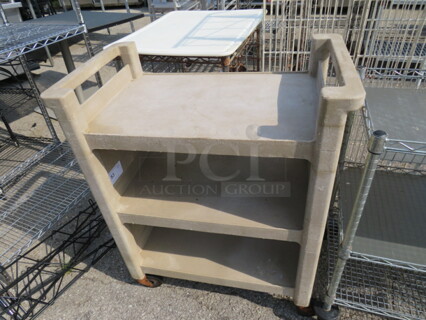 One Rubbermaid Poly 3 Shelf Cart On Casters. 31X18X38