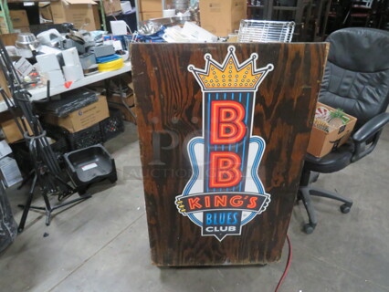 One Wooden 3 Shelf Hostess Stand On Casters. 27X23X48