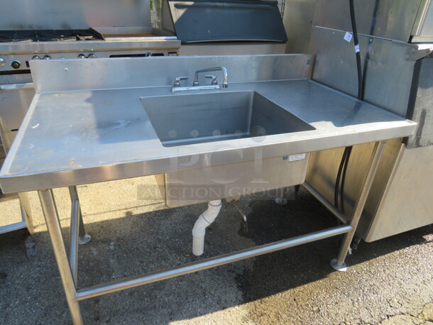 One Stainless Steel Sink With Faucet, Back Splash And R/L Drain Boards. 60X32X40 - Image 1 of 2