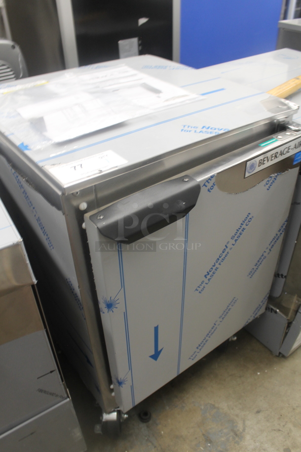 BRAND NEW SCRATCH AND DENT!  Beverage Air UCR20HC-ADA Stainless Steel Commercial 20" Low Profile Undercounter Single Door Cooler on Commercial Casters. 115 Volts, 1 Phase. Tested and Working! - Image 2 of 5