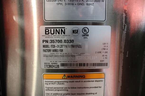 Bunn Model ITCB-DV Stainless Steel Commercial Countertop Iced Tea Machine w/ 2 Beverage Holder Dispenser and 2 Poly Brew Baskets. 120 Volts, 1 Phase. 13x24x35 - Image 7 of 8