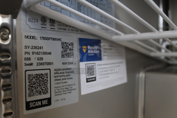 BRAND NEW SCRATCH AND DENT! 2023 Avantco 178SSPT60MHC Stainless Steel Commercial Sandwich Salad Prep Table Bain Marie Mega Top on Commercial Casters. 115 Volts, 1 Phase. Tested and Working! - Image 7 of 8