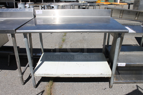 Stainless Steel Table w/ Back Splash and Under Shelf.