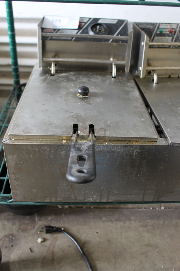 EH82 Stainless Steel Countertop Electric Powered 2 Bay Fryer w/ 2 Lids, 1 Drop In and 1 Fry Basket. 110 Volts, 1 Phase.  - Image 2 of 6