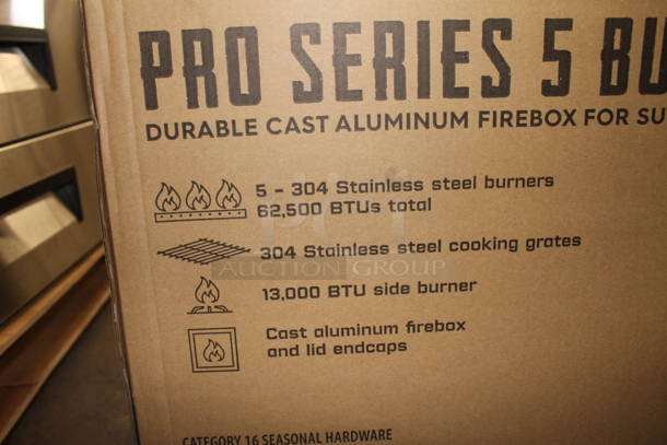 BRAND NEW IN BOX! Members Mark Pro Series G70302/G70302-1 Stainless Steel Commercial 5 Burner Propane Gas Powered Flat Top Griddle Portable Grill on Commercial Casters. Stock Picture Used For Gallery Picture. - Image 5 of 5