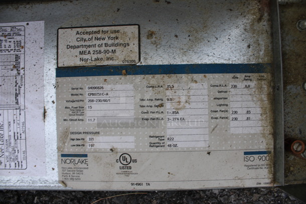 Norlake 6'x6'x6' SELF CONTAINED Walk In Cooler Box w/ Floor, Norlake Model CPB0751C-A Compressor and Copeland Model RS47C2-IAV-102 Condenser. 208/230 Volts, 1 Phase. Gallery Picture Is Unit Before Disassembly - Image 7 of 10