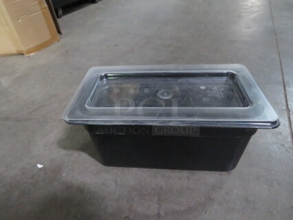 1/3 Size 6 Inch Deep Black Food Storage Container With Lid. 2XBID