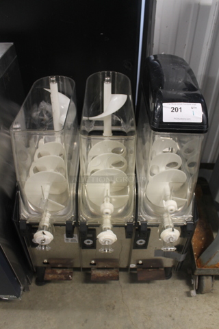 Elemco FC3 Stainless Steel Commercial Countertop 3 Hopper Slushie Machine. Missing 2 Lids. 115 Volts, 1 Phase. Tested and Powers On But Does Not Get Cold