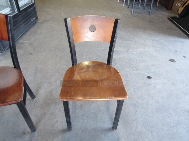Metal Chair With Wooden Seat And Back. 