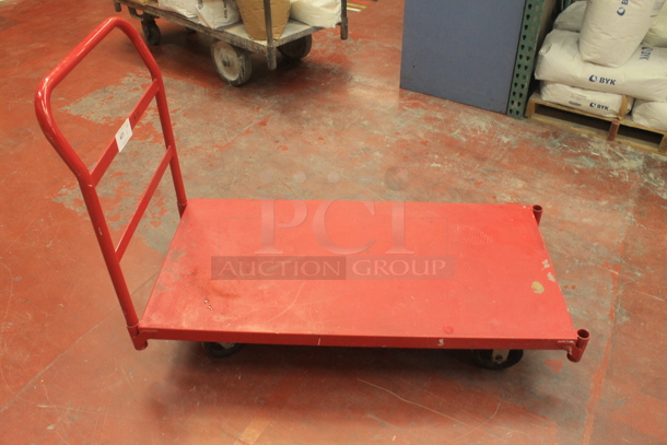 Red Metal Flat Cart on Casters. - Image 1 of 4
