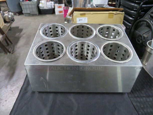 One Stainless Steel 6 Hole Flatware Holder.