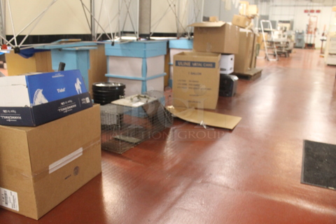 ALL ONE MONEY! MEGA LOT of Various Items Including Humane Metal Trap, Cardboard Boxes, CyberPower and Hammer. BUYER MUST REMOVE.