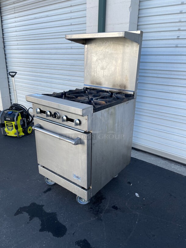 Clean! Stratus Commercial 24 inch  Range 4 Open Burner Gas Oven Stratus SR-4 #7224 Commercial Stove NSF USA On Casters Tested and Working! - Image 5 of 10