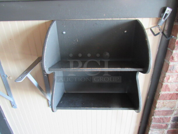 One Wall Mount Wooden Menu Holder. BUYER MUST REMOVE. 16.5X9.5X18