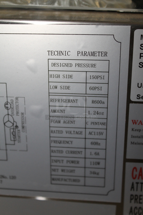 BRAND NEW SCRATCH AND DENT! KoolMore SCDC-3P-SSL Stainless Steel Commercial Countertop Refrigerated Rail w/ 3 Drop In Bins and Glass Sneeze Guard. 115 Volts, 1 Phase. Tested and Working!
 - Image 10 of 12