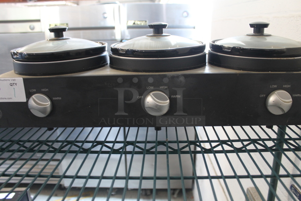 Sensio YDE902A Metal Countertop 3 Well Slow Cooker w/ Drop Ins and Lids. 120 Volts, 1 Phase. Tested and Working! - Image 2 of 11