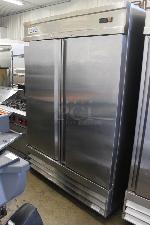 Avantco 178CFD2RR Stainless Steel Commercial 2 Door Reach In Cooler w/ Poly Coated Racks on Commercial Casters. 115 Volts, 1 Phase. Tested and Working! - Image 1 of 6