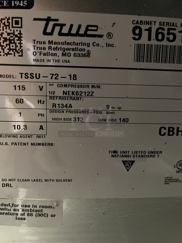 True 3 Dr. Refrigerated Prep Table, Tested & Working! - Image 2 of 5