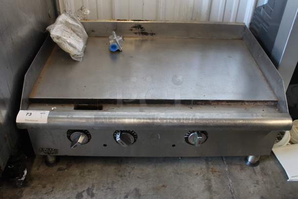 APW Wyott Stainless Steel Commercial Countertop Natural Gas Powered Flat Top Griddle.