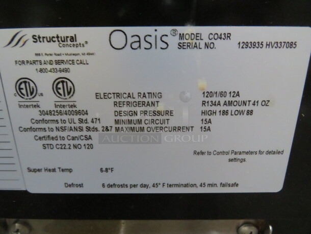 One WORKING Oasis Structural Concepts Under Counter Air Curtain Merchandiser With Manual. 47X32X34. Model# CO43R. 120 Volt. $9341.10. - Image 7 of 7