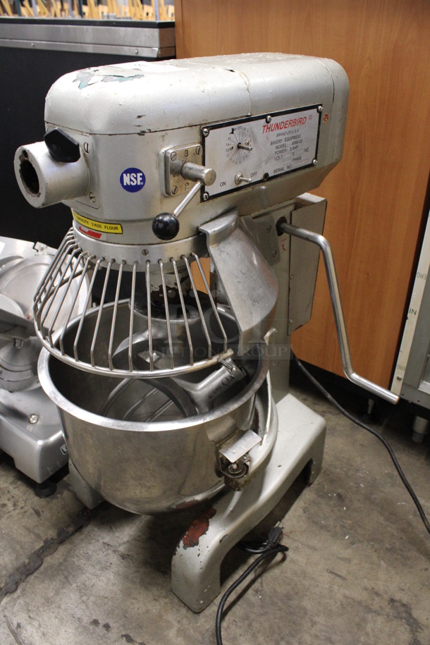 Thunderbird Model ARM-02 Metal Commercial Countertop 20 Quart Planetary Dough Mixer w/ Stainless Steel Mixing Bowl, Bowl Guard, Dough Hook and Paddle Attachments. 115 Volts, 1 Phase. 16x22x32. Tested and Working!