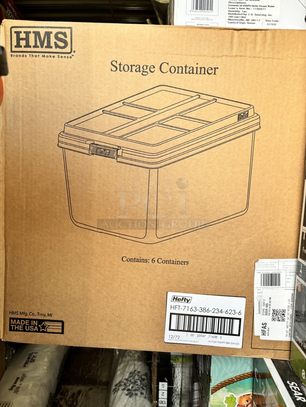 CARTON OF 6!! Hefty HI-Rise Large 18-Gallons (72-Quart) Weatherproof Heavy Duty Tote with Latching Lid - Image 1 of 2