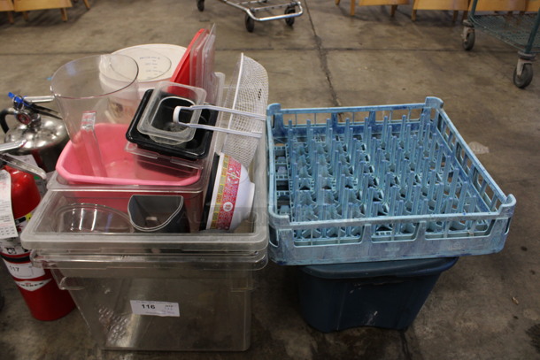ALL ONE MONEY! Lot of Various Items Including Poly Bins, Dish Caddy, White Basket and Poly Pitchers!