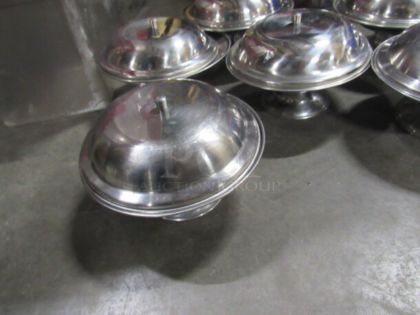 Assorted Size Stainless Steel Footed Dish With Lid. 7XBID.