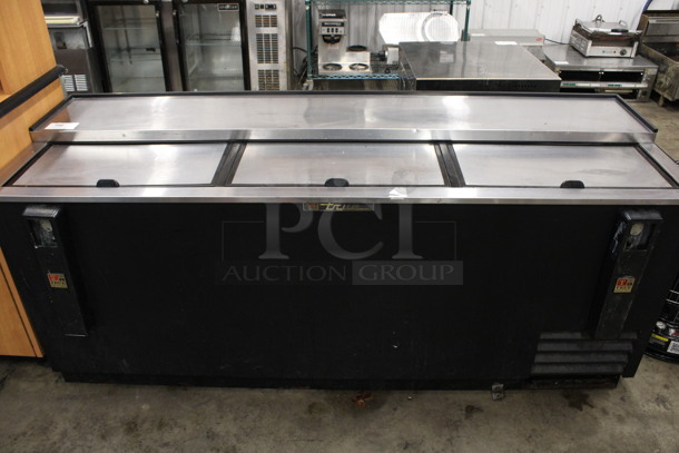 2012 True Model TD-80-30 Stainless Steel Commercial Back Bar Cooler w/ 3 Sliding Lids. 115 Volts, 1 Phase. 80.5x29x33.5. Tested and Powers On But Does Not Get Cold