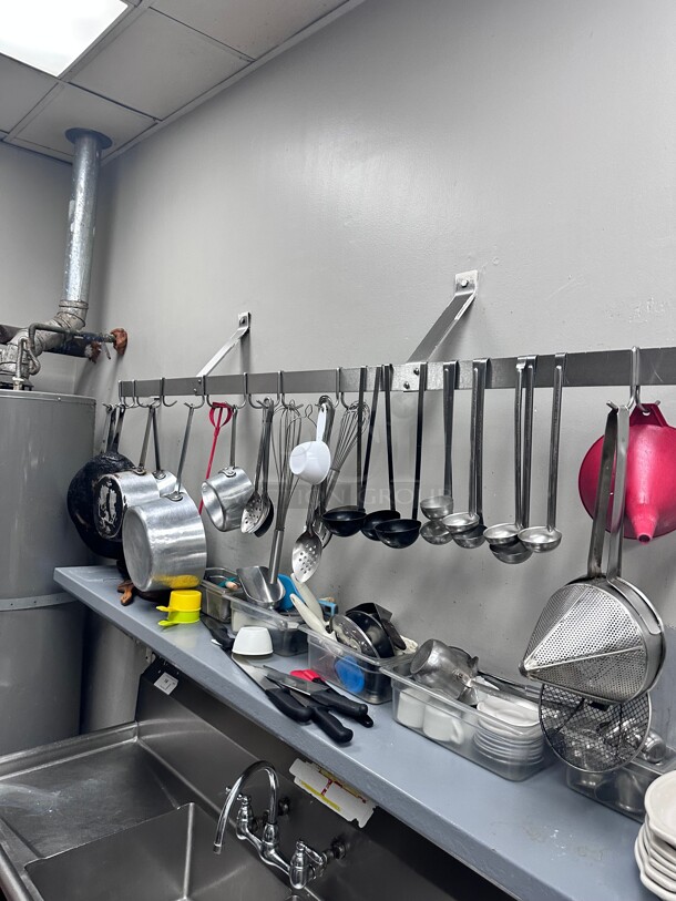 Clean! Advance Tabco  77 inch Table-Mount Pot Rack w/ (18) Hooks, Stainless Steel NSF Buyer Must Remove - Image 2 of 5