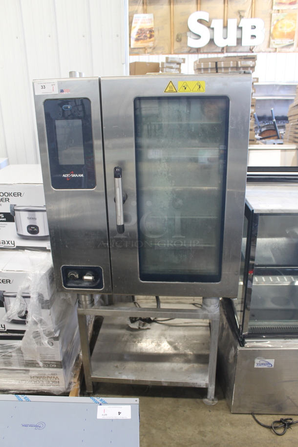 2018 Alto-Shaam CTP10-10E Commercial Stainless Steel Electric Combitherm Oven With Polycoated Racks On Steel Stand With Undershelf. 208-240 V, 3 Phase. 