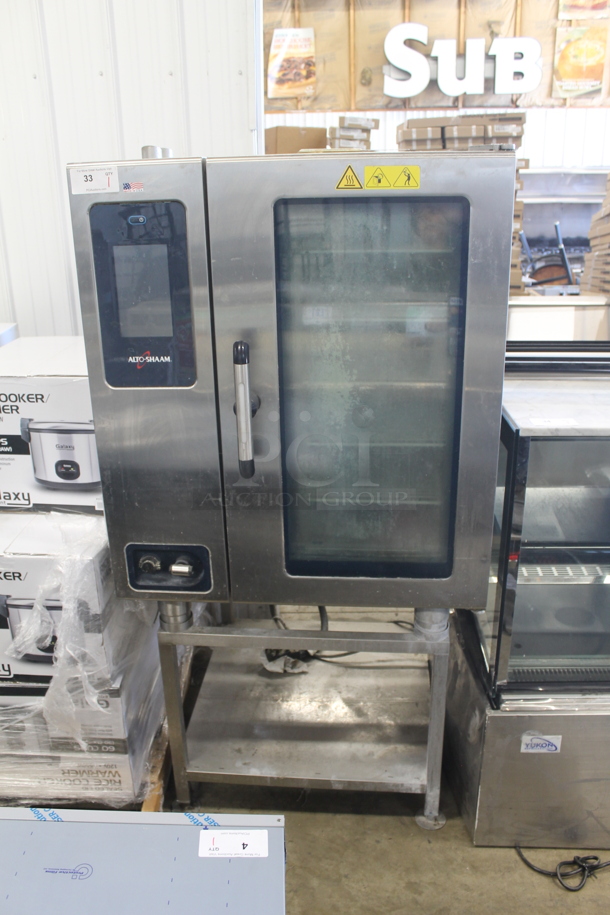2018 Alto-Shaam CTP10-10E Commercial Stainless Steel Electric Combitherm Oven With Polycoated Racks On Steel Stand With Undershelf. 208-240 V, 3 Phase.  - Image 1 of 11