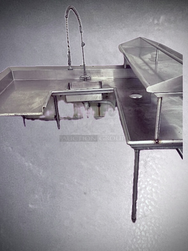 ”L” Shaped Stainless Steel Soil Table W/ Riser and Spray Faucet. 
84 x 72

 - Image 1 of 1