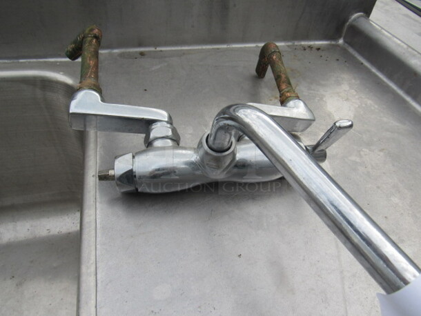 One Stainless Steel 3 Compartment Sink, With R/L Drain Board And Faucet. 92X27X42. Sink 16X21X13 - Image 3 of 3