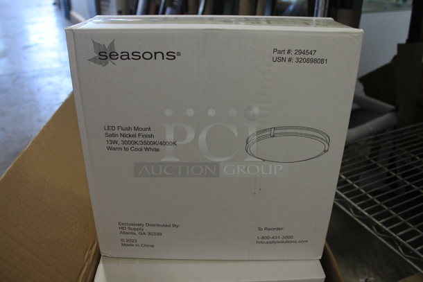 Box of 4 BRAND NEW! Seasons 294547 LED Flush Mount Satin Nickel Finish Light Fixtures.  - Image 3 of 5