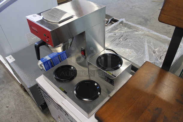 BRAND NEW SCRATCH AND DENT! Avantco RUG300P6 Stainless Steel Commercial Countertop 3 Burner Coffee Machine w/ Metal Brew Basket.  - Image 3 of 6