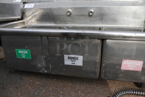 Stainless Steel Commercial 3 Bay Sink w/ Faucet, Handles and Spray Nozzle Attachment. No Legs. Bays 15x15x12.5 - Image 8 of 8