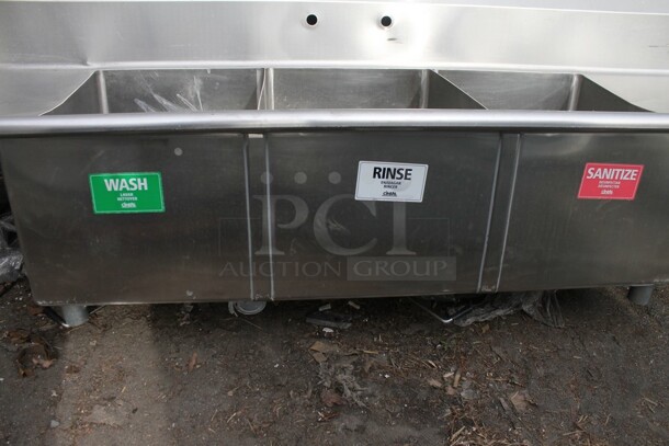 John Boos Stainless Steel Commercial 3 Bay Sink w/ Dual Drain Boards. Bays 18x23.5x13 - Image 7 of 9