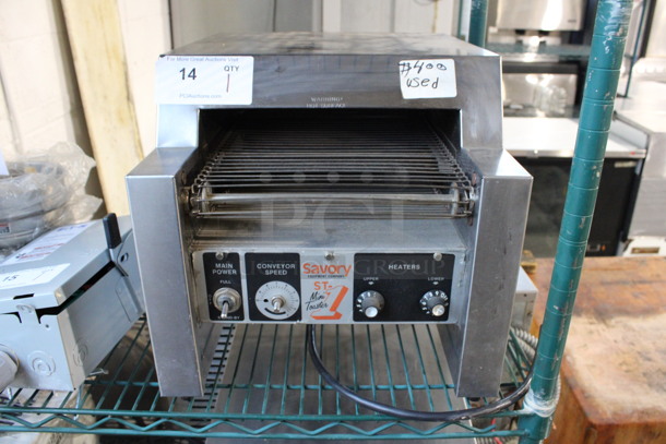 Merco Savory Model ST1 Stainless Steel Commercial Countertop Conveyor Toaster Oven. 120 Volts, 1 Phase. 14x18x14. Cannot Test Due To Cut Power Cord