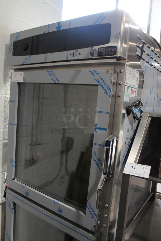 BRAND NEW SCRATCH AND DENT! 2023 Winston HOV5-14UV Stainless Steel Commercial Electric Powered Full Height Insulated 2 Half Size Door Mobile Heated Cabinet. 120 Volts, 1 Phase. Tested and Working! - Image 3 of 8
