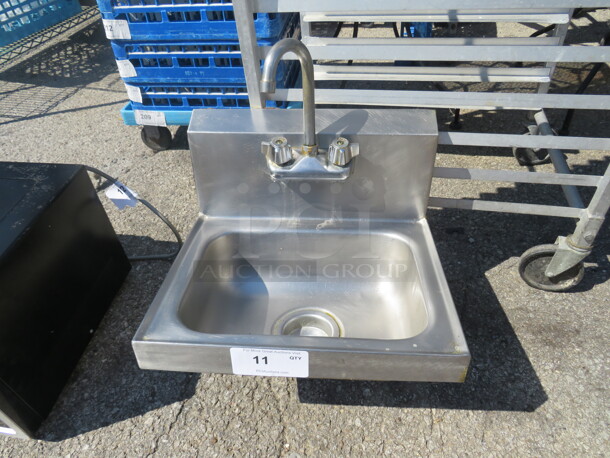 One Stainless Steel Hand Sink With Faucet. 17.5X15.5X17