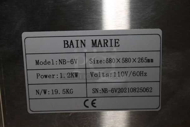 Vevor NB-6V Stainless Steel Commercial Countertop Refrigerated Rail w/ 6 Stainless Steel 1/3x6 Drop In Bins and Lids. 110 Volts, 1 Phase. Tested and Working! - Image 9 of 10